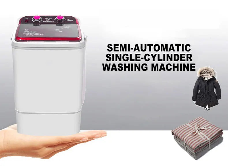 Tidesmit 7kg semi-automatic washing machine and dryer, side view showing laundry tub and spin dryer control knobs