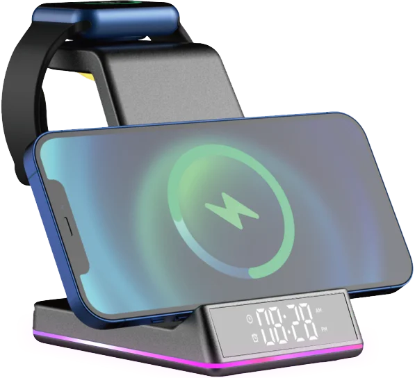 2024 Year Multifunctional Portable Phone Charger ABS LED Clock Universal Hot Multicolor Smart Alarm 10W 1.5A Black Wireless Tidesmit