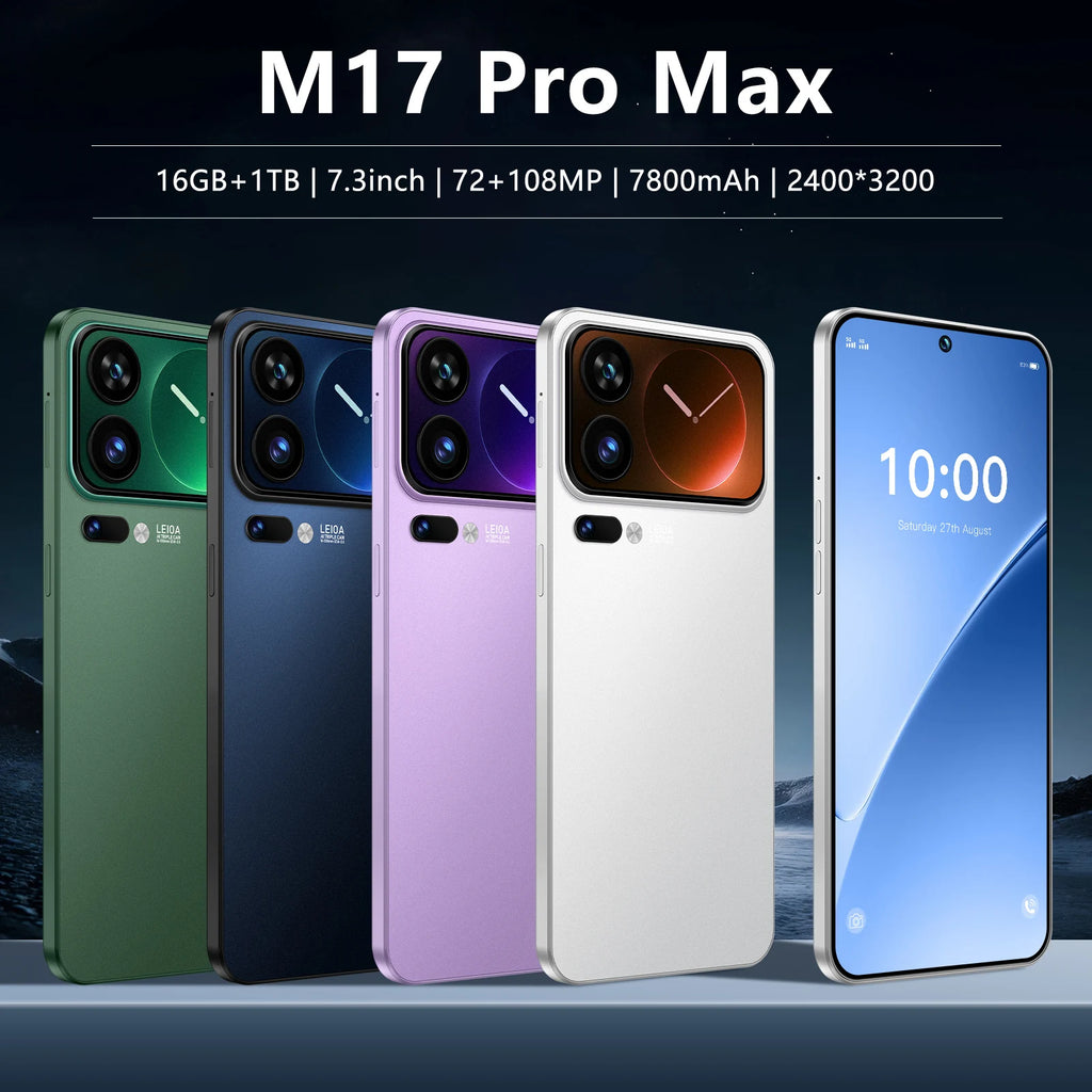 M17 Pro Max 7.3 inch 5G smartphone with 16GB RAM 1TB storage 108MP camera and 7000mAh battery view five