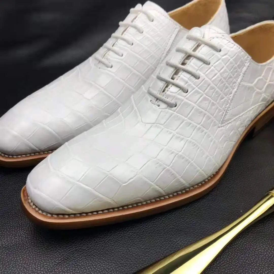 Goodyear Trendy Office Formal Shoes for Men Genuine Crocodile Leather White Wedding Shoes Alligator Luxury Men's Dress Shoes