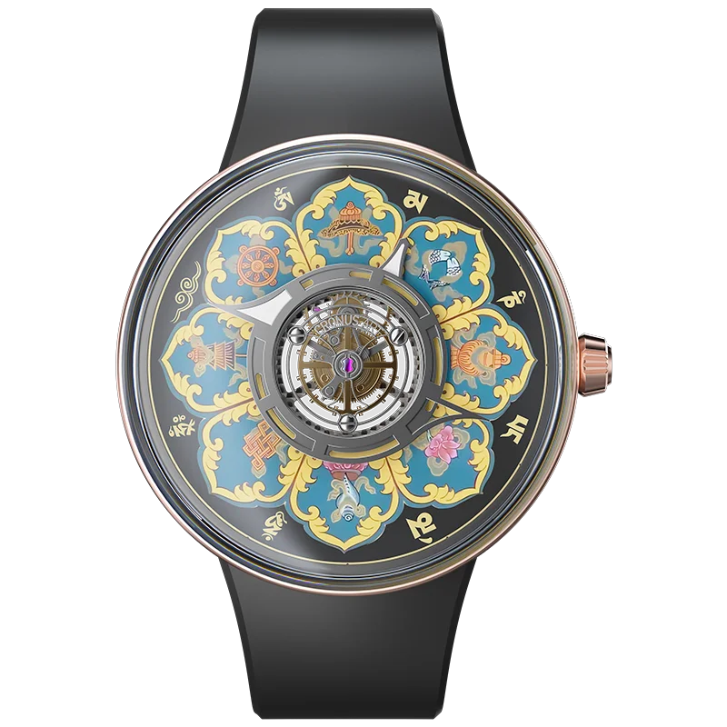 Edition Luxury Men's Tourbillon Mechanical Watches  Mandala Dial Design Titanium Case Chinese-Style Inspiration Oem Watches