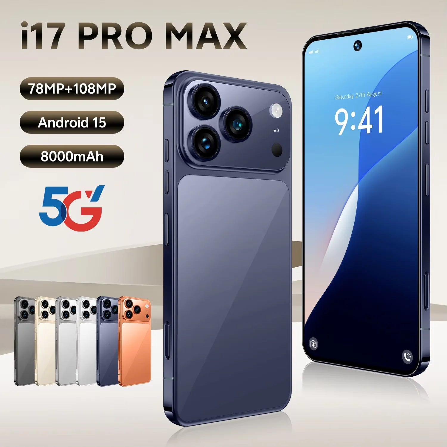 Tidesmit 5G Smartphone 16GB RAM 1TB Storage 6.9 Inch AMOLED Display Blue 16g Tidesmit