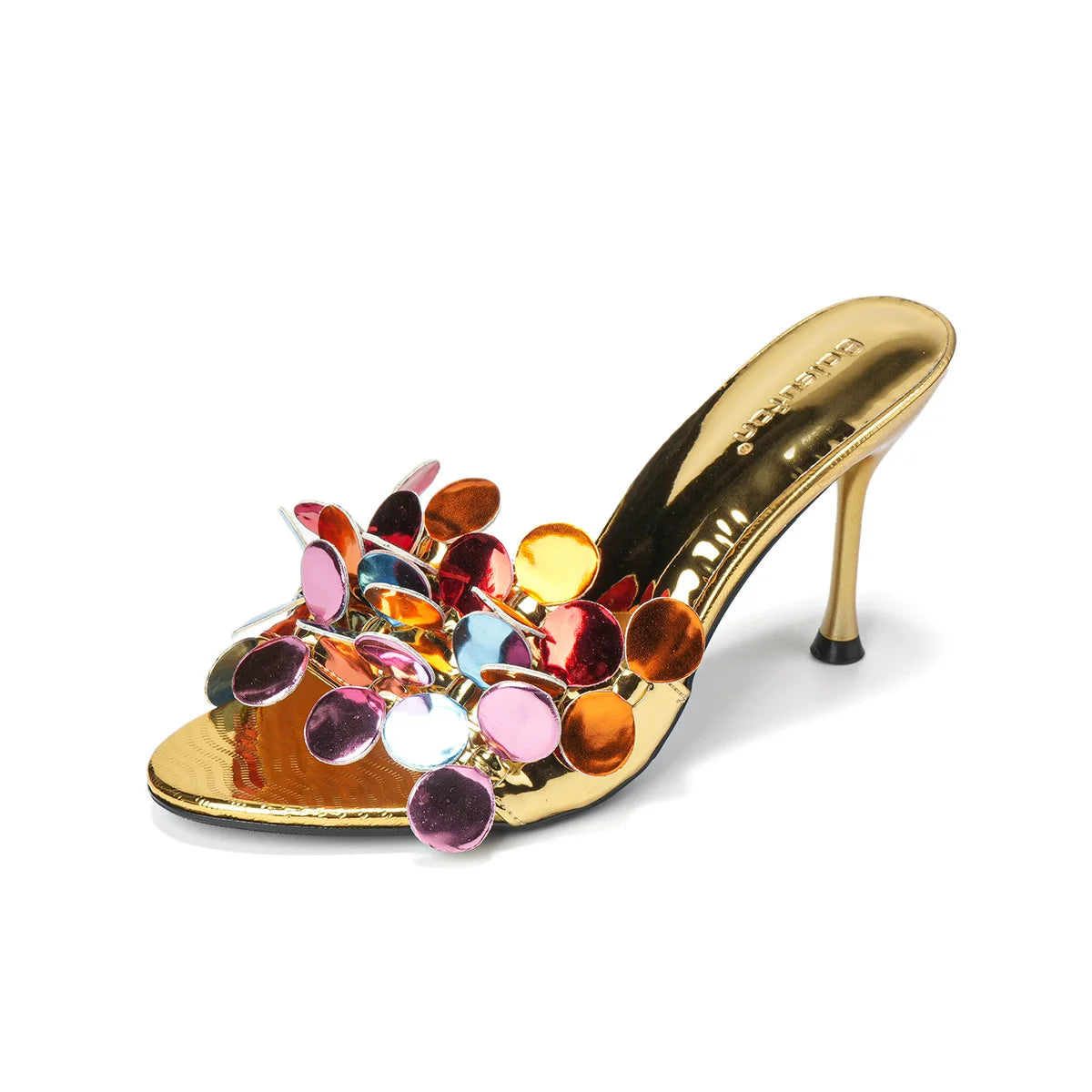 Cross-border Foreign Trade New Flower Patent Leather Stiletto Heel Open Toe Women's Casual Slippers