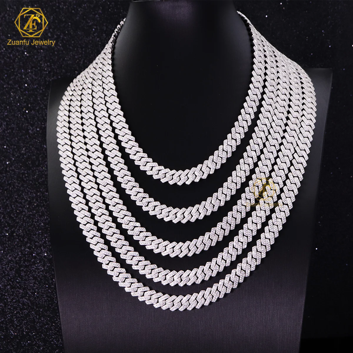 VVS Diamond 2rows 8mm 10mm 12mm 15mm S925 Silver GRA Moissanite Necklace Mans Hiphop Cuban Link Chain for Fashion Jewelry