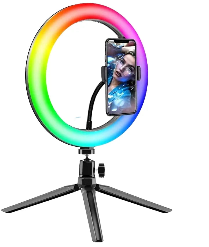 Powerful RGB LED Ring Light with Tripod for Phone Photography Black 26cm Ring Lights|RGB 10inch with Desktop Tripod Tidesmit