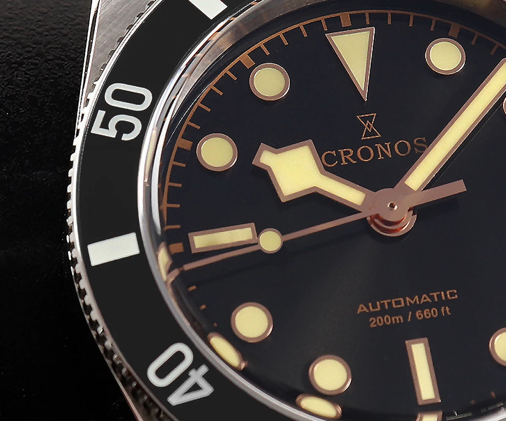 CRONOS Men Automatic Watch 37mm Mechanical Wristwatch Sapphire Diver 20ATM Waterproof BGW-9 Luminous PT5000 SW200 Ceramic Bezel