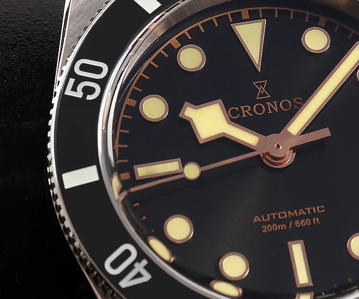 CRONOS Men Automatic Watch 37mm Mechanical Wristwatch Sapphire Diver 20ATM Waterproof BGW-9 Luminous PT5000 SW200 Ceramic Bezel