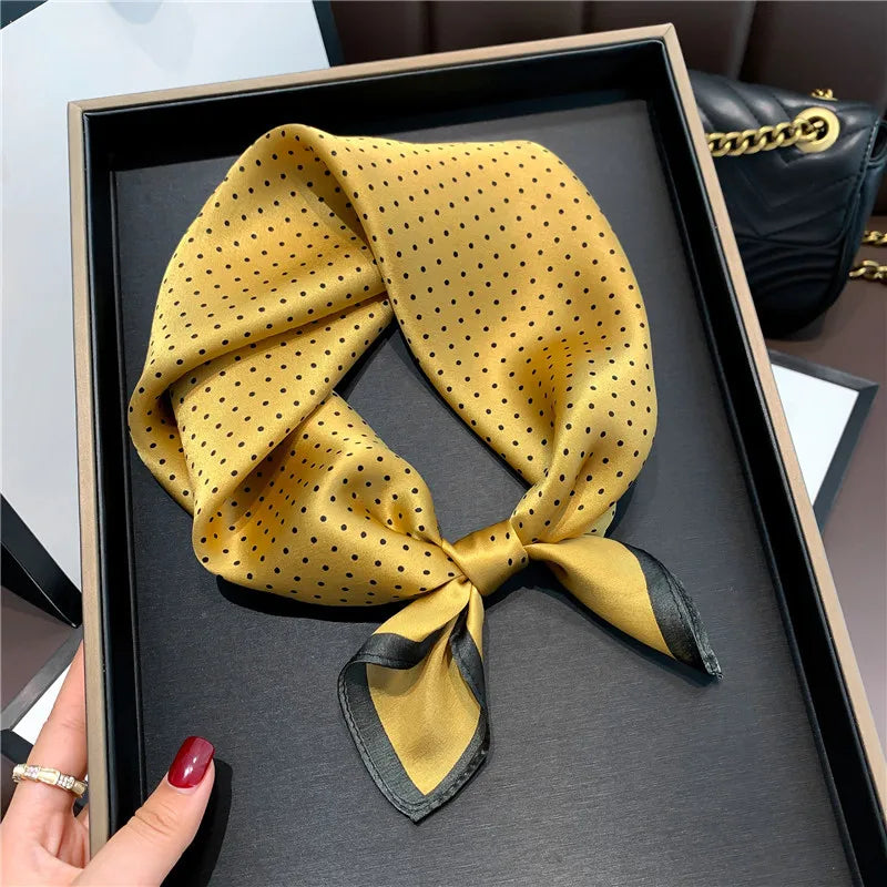 Women's Spring Autumn Mulberry Silk Square Scarf, Elegant Geometric Print, Soft & Smooth Neck Scarf