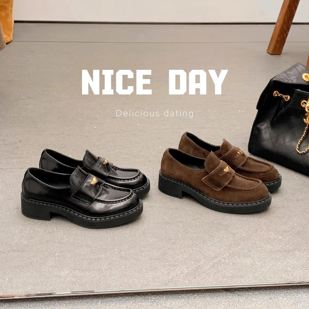 High-quality Spring Chunky Heel Platform Loafers for Women with Artificial Leather Upper Anti-Slip Breathable Design