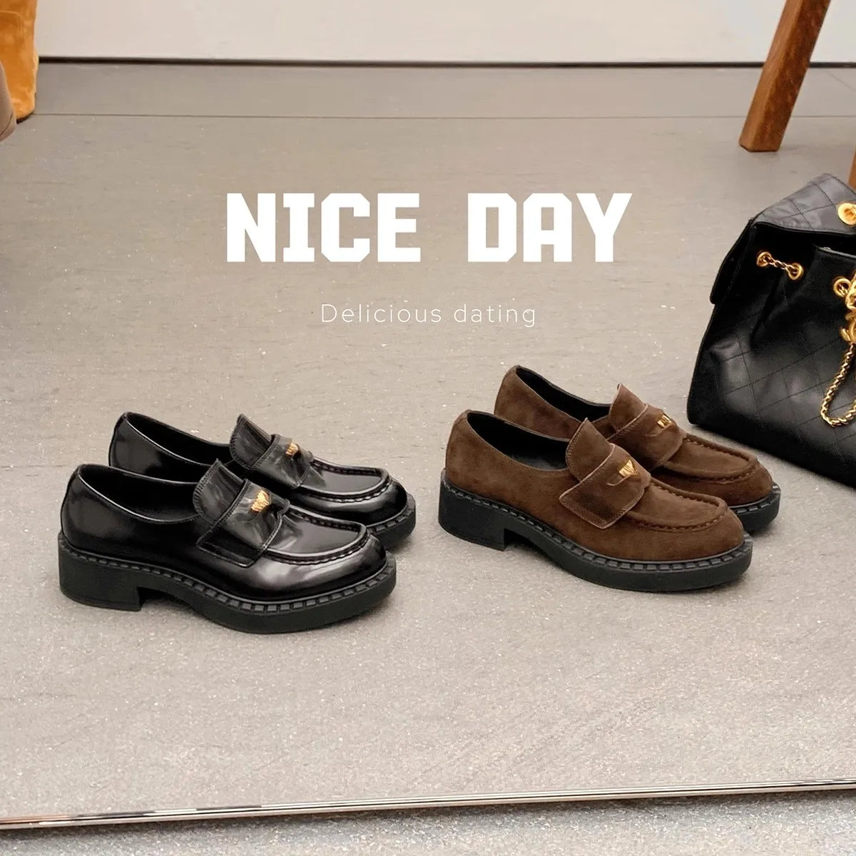 High-quality Spring Chunky Heel Platform Loafers for Women with Artificial Leather Upper Anti-Slip Breathable Design