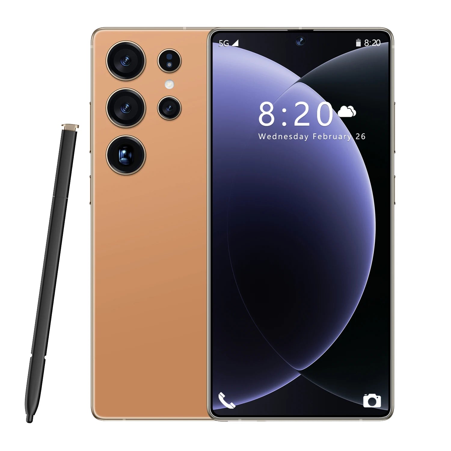 Tidesmit S26 Ultra 5G smartphone with 7.3-inch HD screen, 16GB RAM, 1TB storage, and 108MP camera in Spanish.