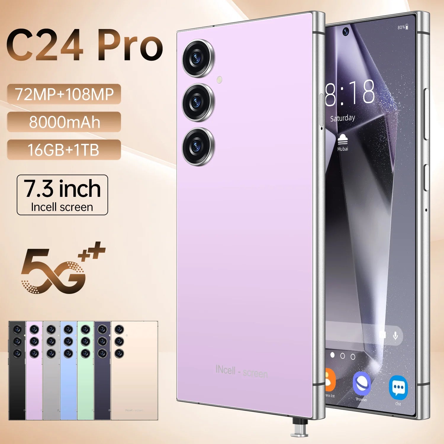 2025 Brand New S25 Ultra C24 I16 Pro Max 16GB+1TB 5G Smart Phone 7.3-Inch 48MP+108MP Android 5G Gaming Smartphone Pink 16g Tidesmit