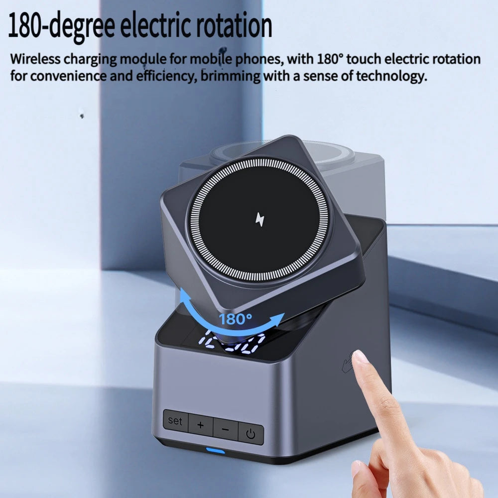 Corporate Gift Set Luxury 360 Rotation 3 in 1 Rotating Charger Cargador Inalambrico With Alarm Clock Hot Sale 15W Custom Logo Tidesmit