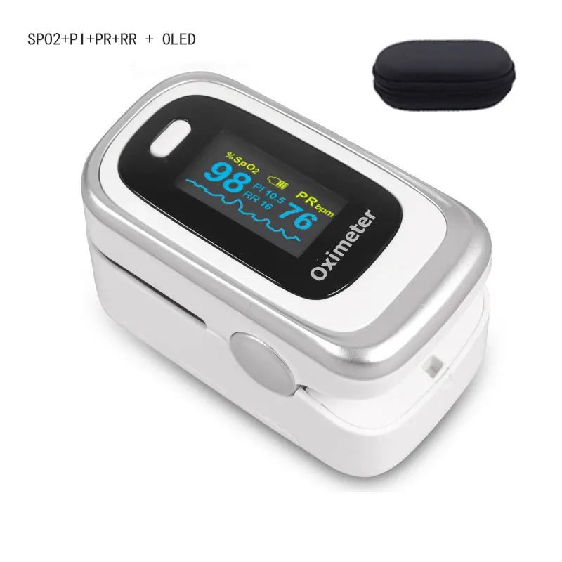 Finger Pulse Fingertip Oled Oximeter SPO2 PR PI RR Blood Oxygen With Respiratory Rate Oximetro De Pulsioximetro Dedo with case