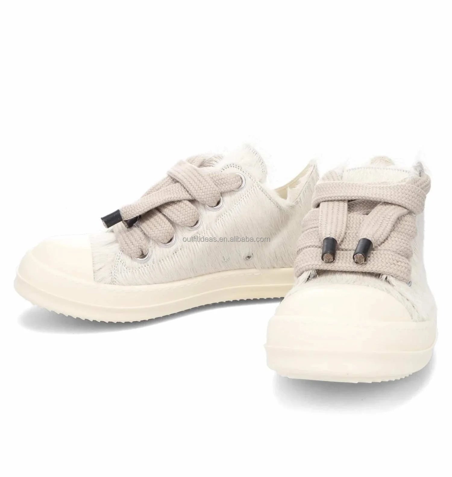 5 Eyelets Retro Sneakers Size 48 Unisex Luxury Design Jumbo Lace Low Top Sneakers for Men Pon Hair Jumbo Lace Low White Sneakers