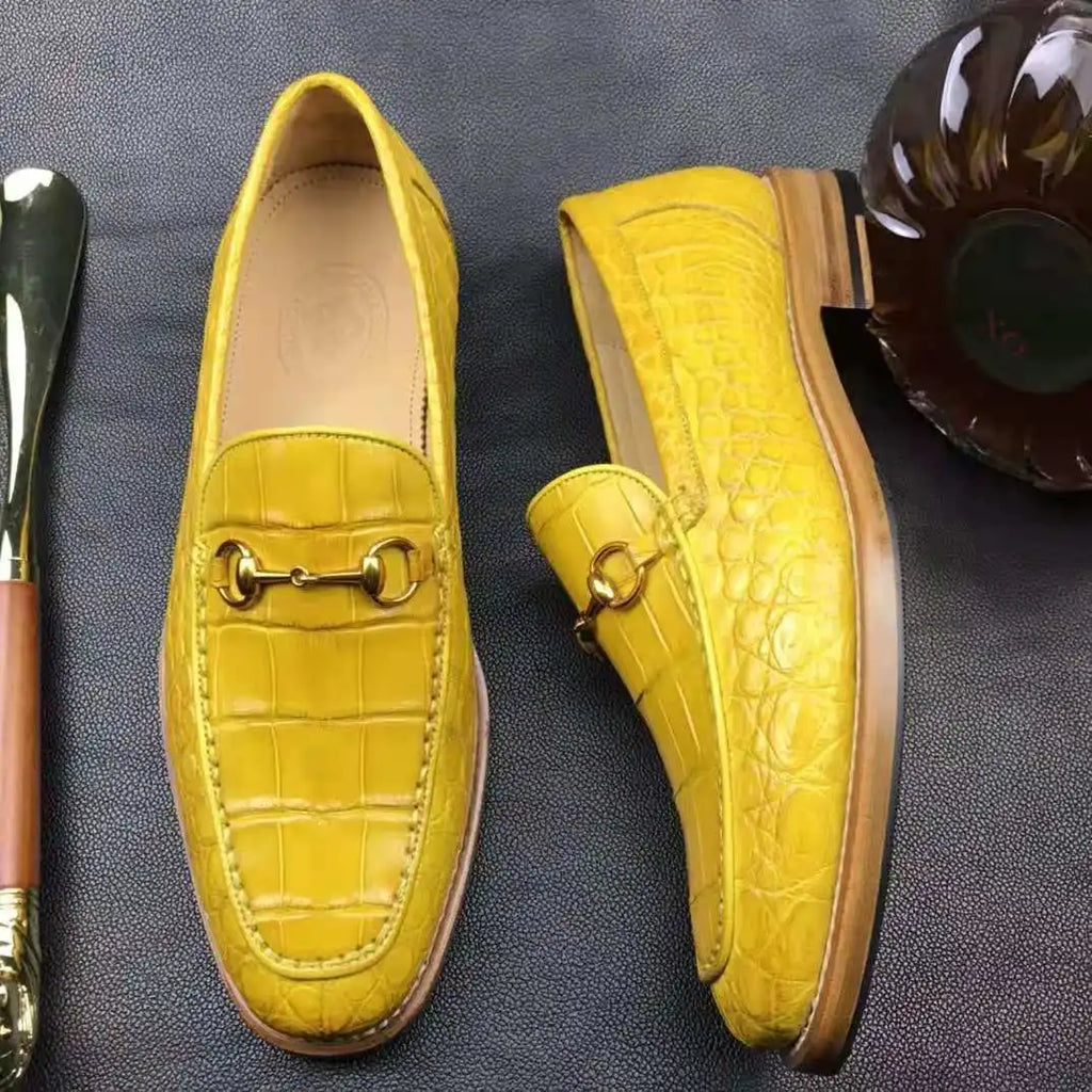 Wholesale High End Goodyear Men Loafers Dress Alligator Fashion Shoes Men Genuine Leather Crocodile Yellow Casual Men Shoes