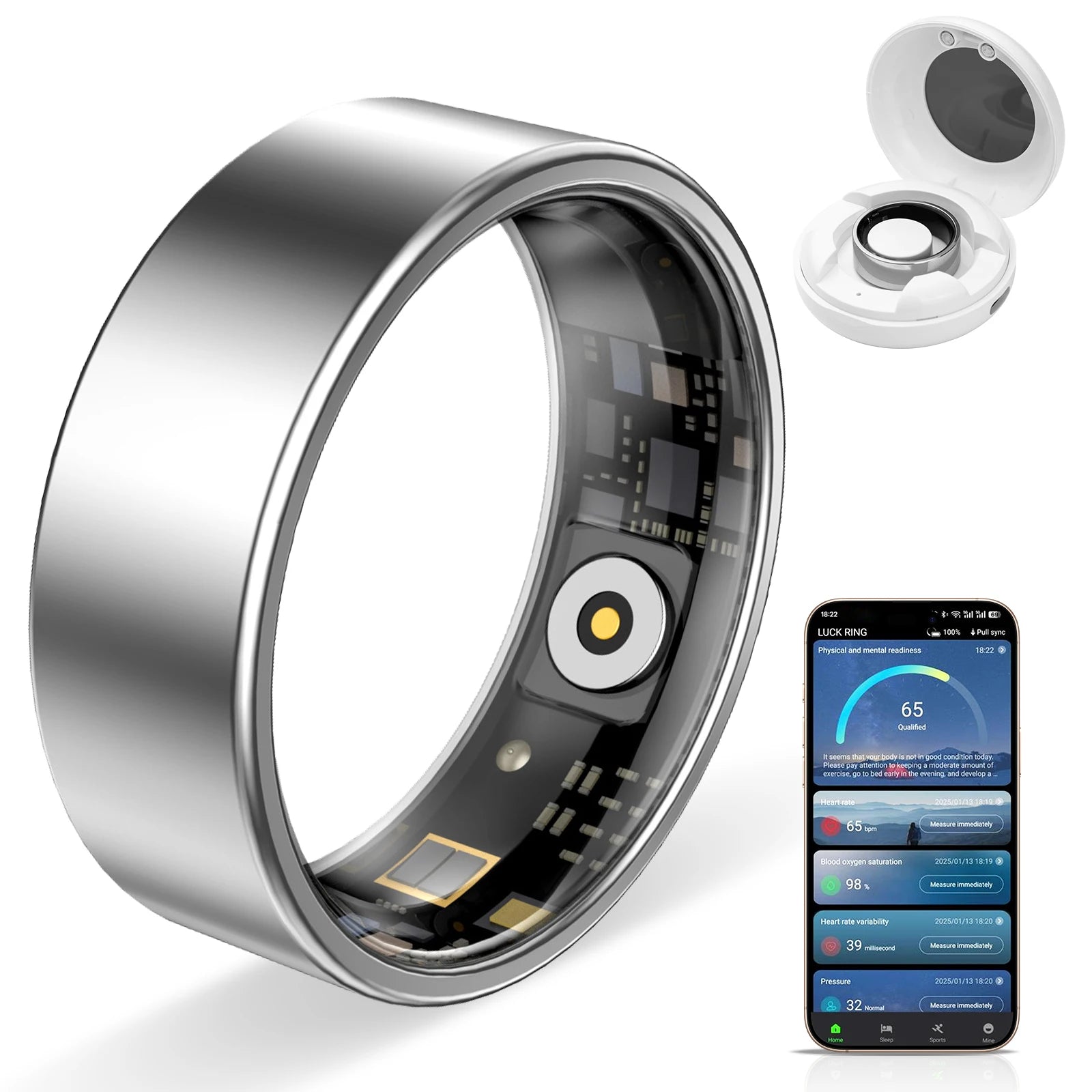 Hyperliving for Bluetooth Smart Ring 10ATM Stainless Steel App Controlled with Android Sleep Tracker Lighting Features Silver BJ02 Tidesmit