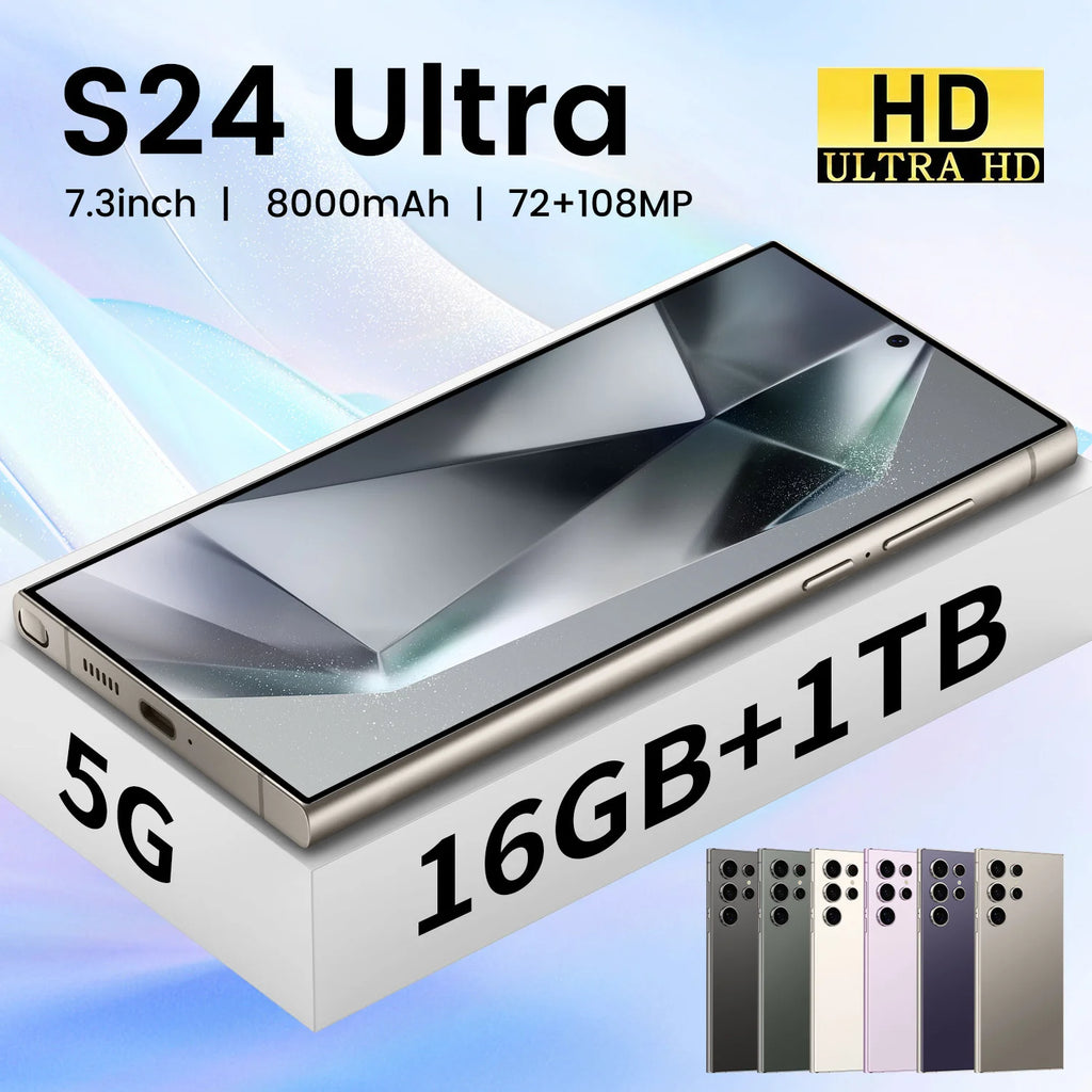 Original Samsung S24 Ultra 5G 1TB smartphone with 108MP camera and 120Hz LED display in side profile view