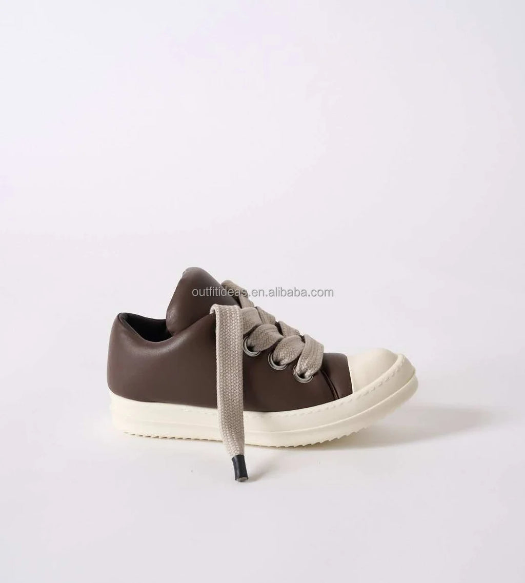 Top Quality Retro Smooth Calf Leather Sneakers for Women Calfskin Luxury Design Chunky Jumbo Lace Low Top Sneakers for Men