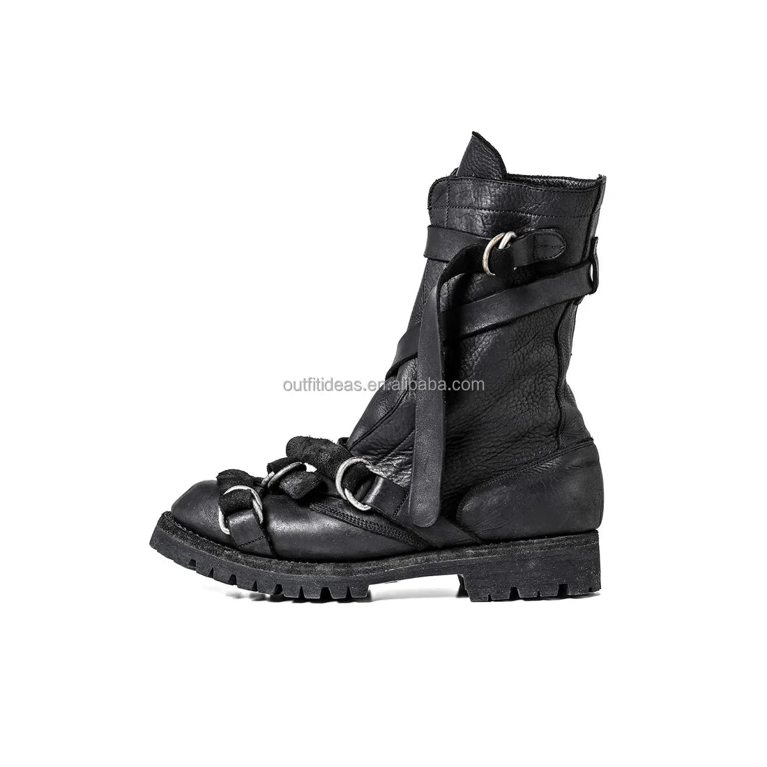 2023-24AW Pour Homme Yohji Yama Boots Adjustable Buckle Straps Genuine Leather Calfskin Unisex Men Black Ankle Distressed Boots