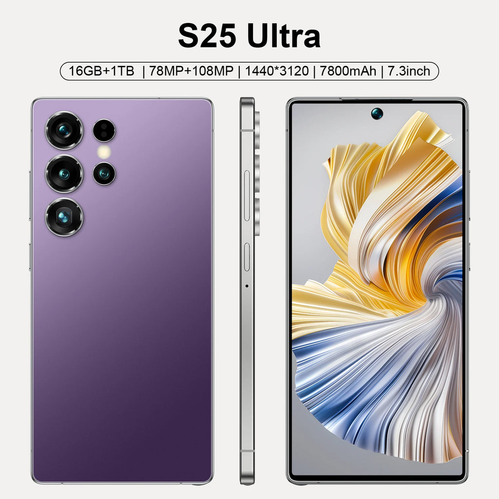 Hot Selling S25 ULTRA 16GB+1TGB 7.3 Inch Phone Original Full Display Android 14.0 Mobile Cell Smart Phone Tidesmit