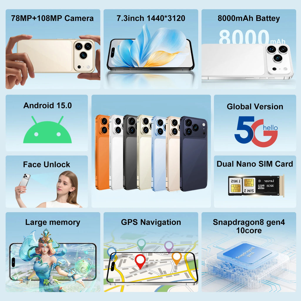 Tidesmit 5G Smartphone, 7.3 Inch AMOLED, 16GB RAM, 1TB Storage, Dual SIM Tidesmit