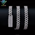 8mm-12mm Width 100% Pass Tester 18k Gold Plated 2rows VVS Moissanite  925 Silver Cuban Link Chain for Hip Hop Rapper Jewelry