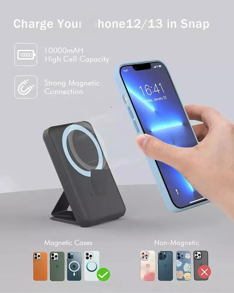 Power bank charger-10000mAh LED Magnetic Power Bank Portable Super Charge Phone Holder 15W Wireless Charging 22.5W Fast Charger Station Power Bank Tidesmit
