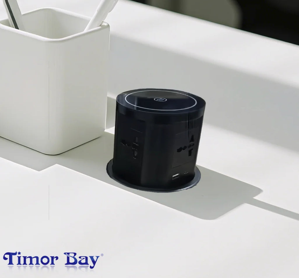 Pneumatic Lifting Desktop Socket with 5 EU UK AC Outlets Wireless Charging USB Charging Hidden Desk Top Socket Black Tidesmit