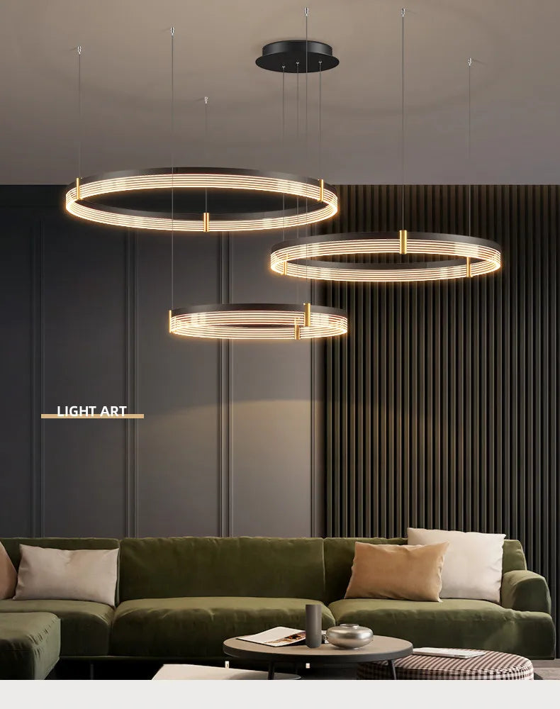 Nordic LED Ring Light Chandelier | Adjustable Color Temperature 3-Layer Tidesmit