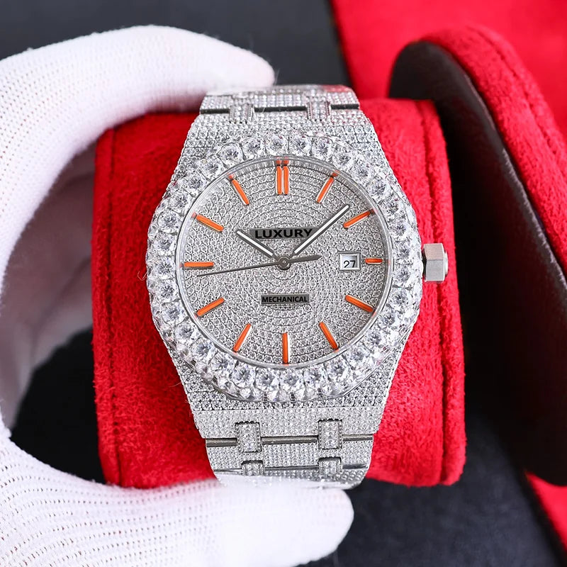 Wholesale Customized High Quality Iced Out Men's Mechanical Diver Watch Water Resistant with Moissanite & Diamond Tester