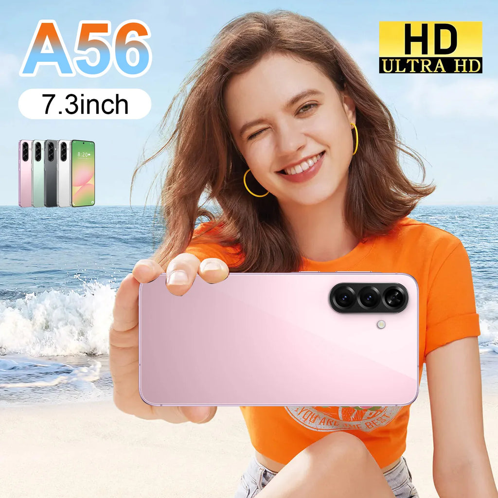 A56 Pro 2025 Android smartphone with 7.3 inch display, 108MP camera, 16GB RAM and 1TB storage in silver finish