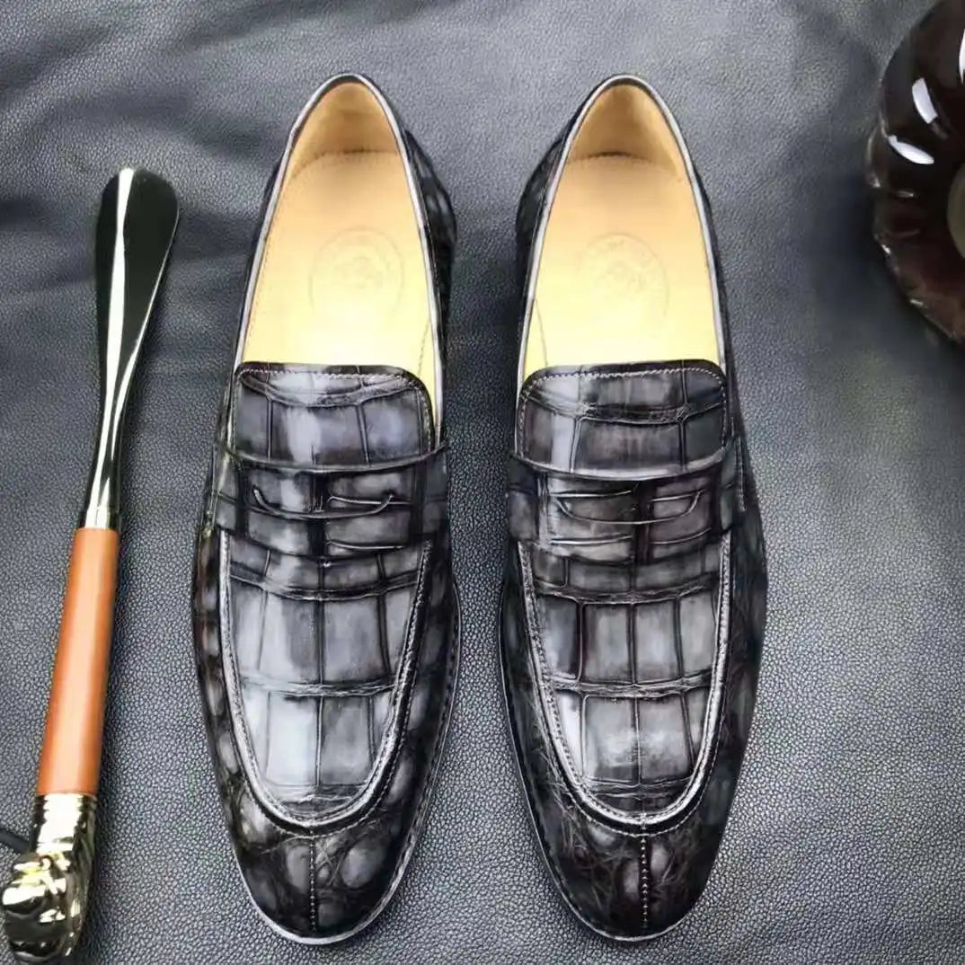 Goodyear Luxury Casual Shoes Mens Fashion crocodile Leather Shoes Loafers Business Elegant Alligator Dresses Men's Casual Shoes