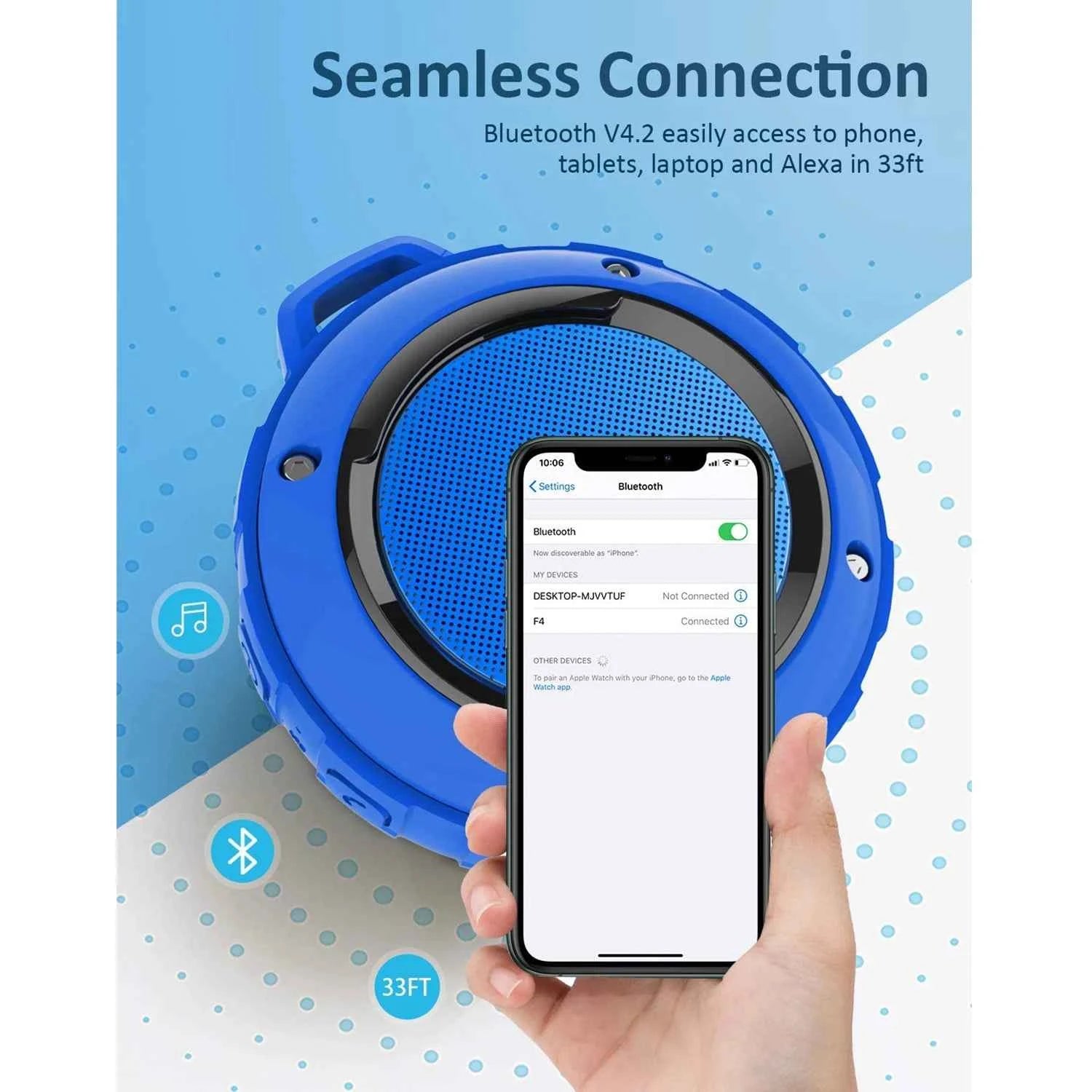 Kunodi F4 Outdoor Waterproof Bluetooth Speaker 10W TWS IPX6 Portable Mini Shower Speaker with MIC Enhanced Bass 12H Playtime My Store