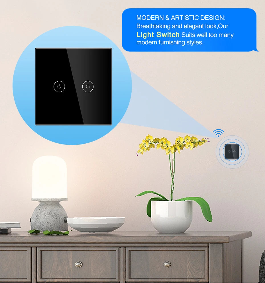 WiFi Smart Light Switch Touch Glass Panel - App-Controlled Automation Tidesmit