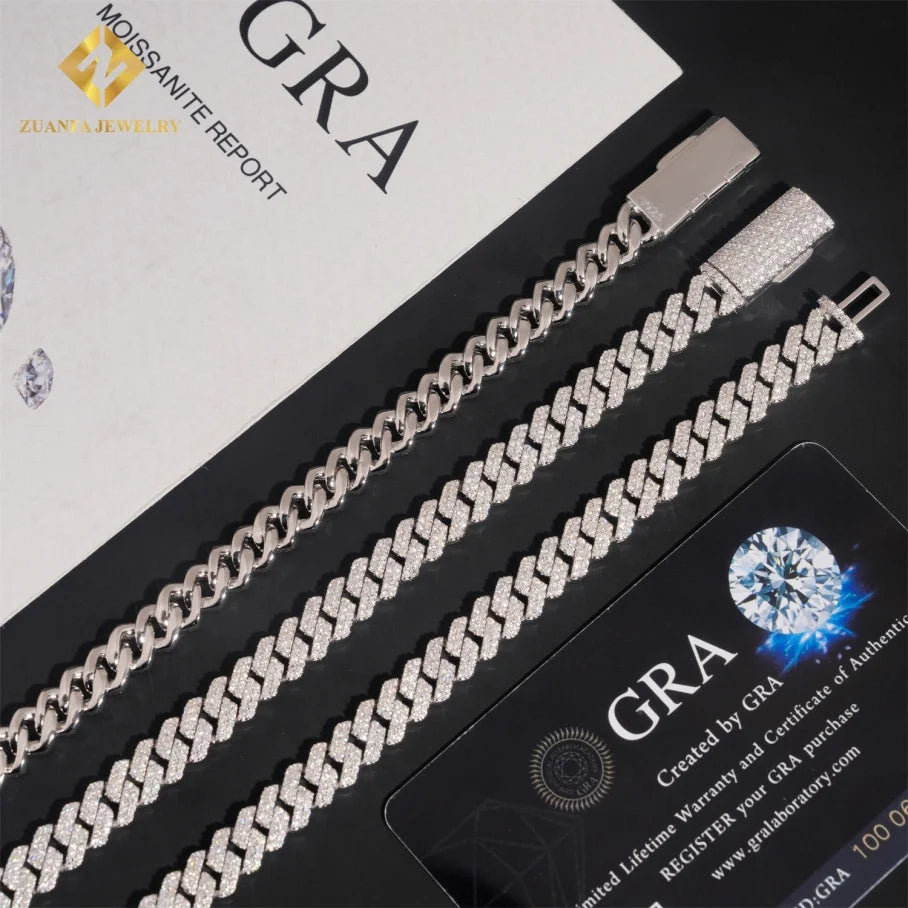 Pass Diamond Tester 925 Silver Moissanite Diamond Fine Jewelry Iced Out 8mm  Hip Hop Moissanite Cuban Link Chain