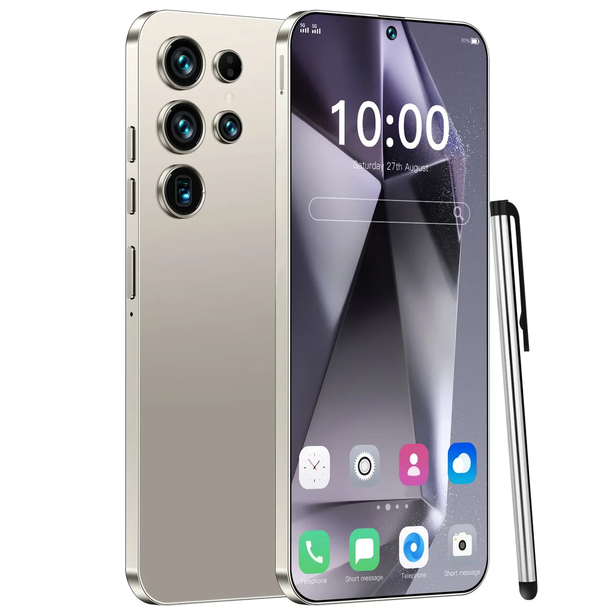 S26 Ultra 5G smartphone with gold back and triple rear camera, front screen on