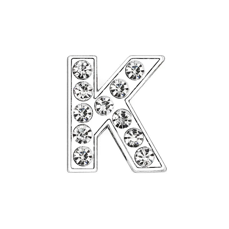 Sparkling letter K slide charm with rhinestones for 8mm DIY pet collars. Personalize your dog’s collar with alphabet.