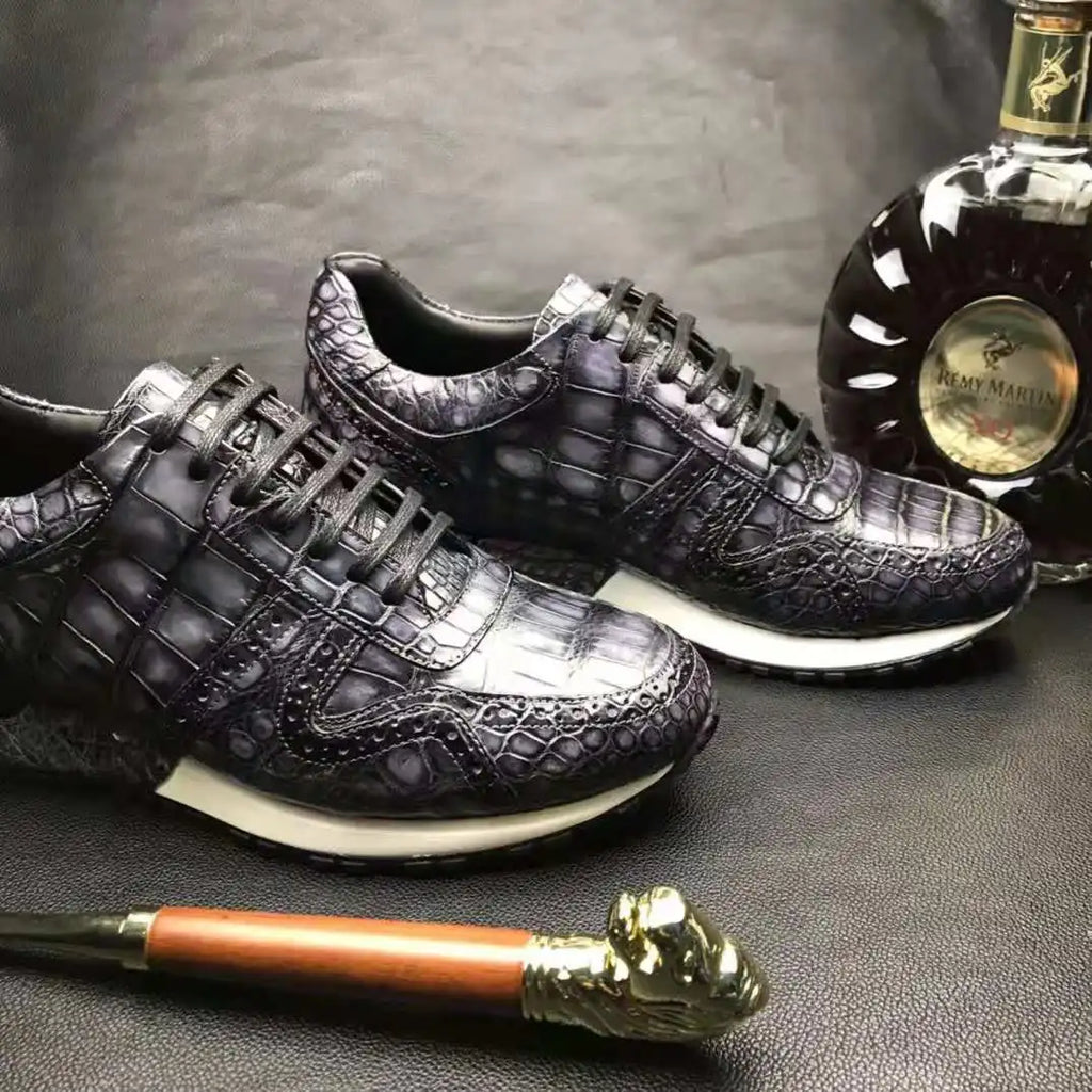 Walking Men's Fashion Sneakers Shoes Breathable Genuine Crocodile Leather Sport Shoes for Men Luxury Alligator Casual Shoes Men