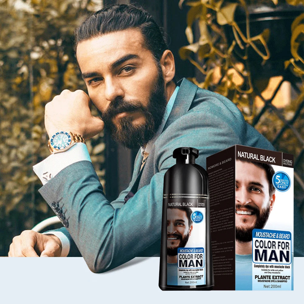 5pcs Instant Hair Dye Black Beard Shampoo for Men Natural Beard Coloring Temporary Blackening Moustache Shampoo Wash convenient