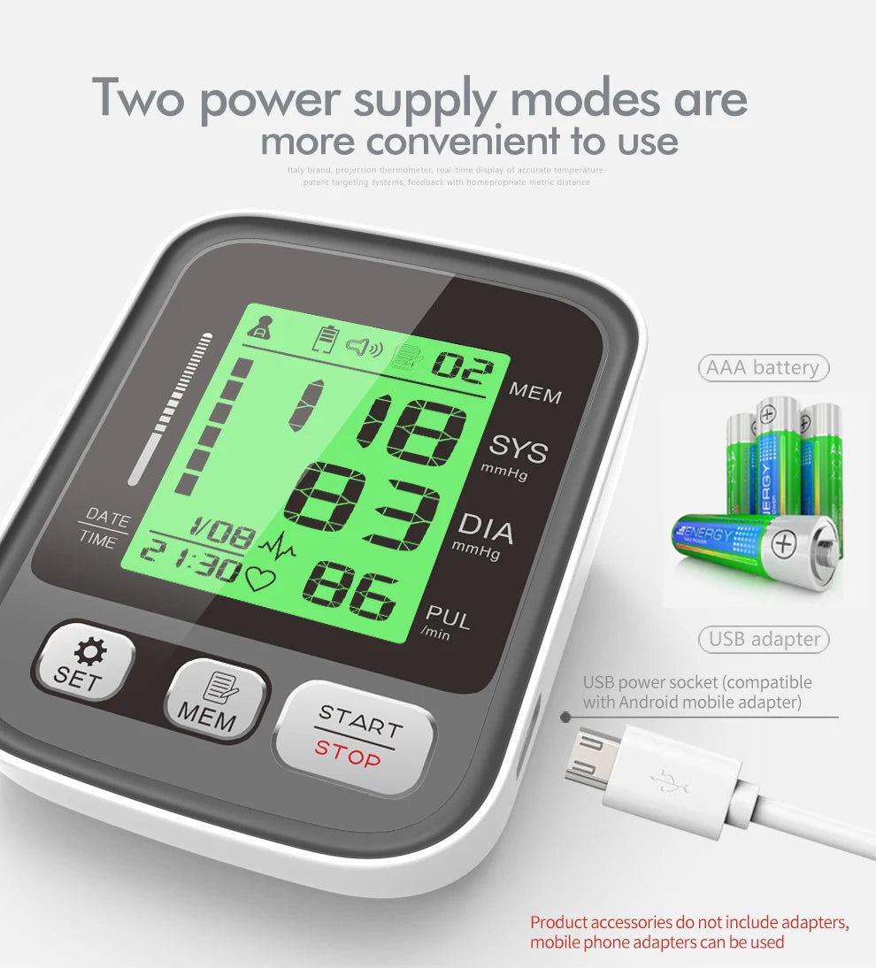 JianYouCare Digital LCD arm tensiometers Blood Pressure Monitor Heart rate Meter Large Cuff Sphygmomanometer Portable Tonometer