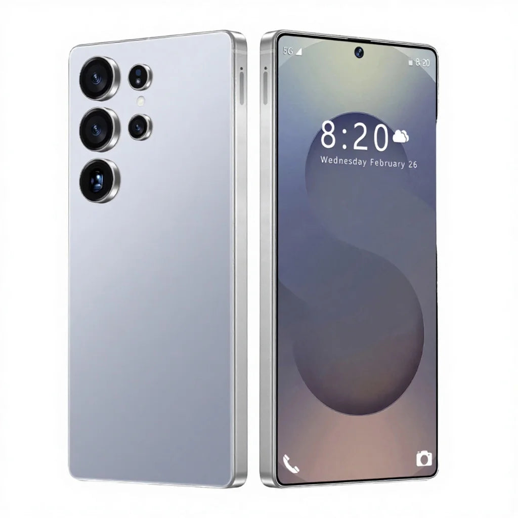 Tidesmit S25 Ultra 5G smartphone with 6.9 inch display, 12GB RAM, 512GB storage, and integrated S-Pen in sleek black.