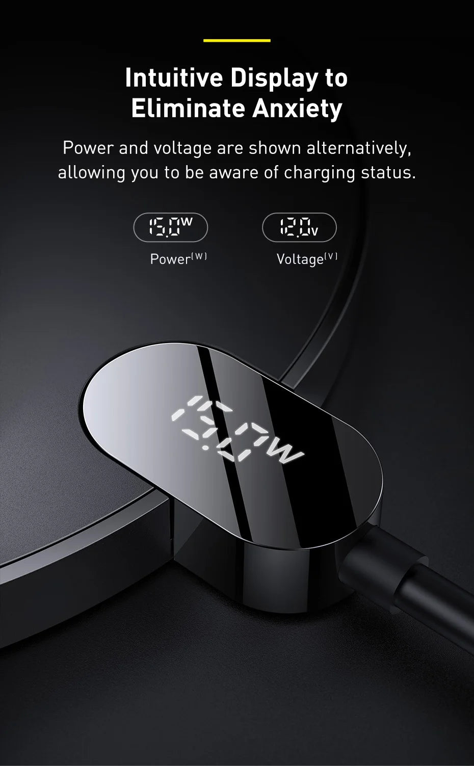 15W Fast Wireless Charger Pad with LED Display - Qi Certified Black Tidesmit