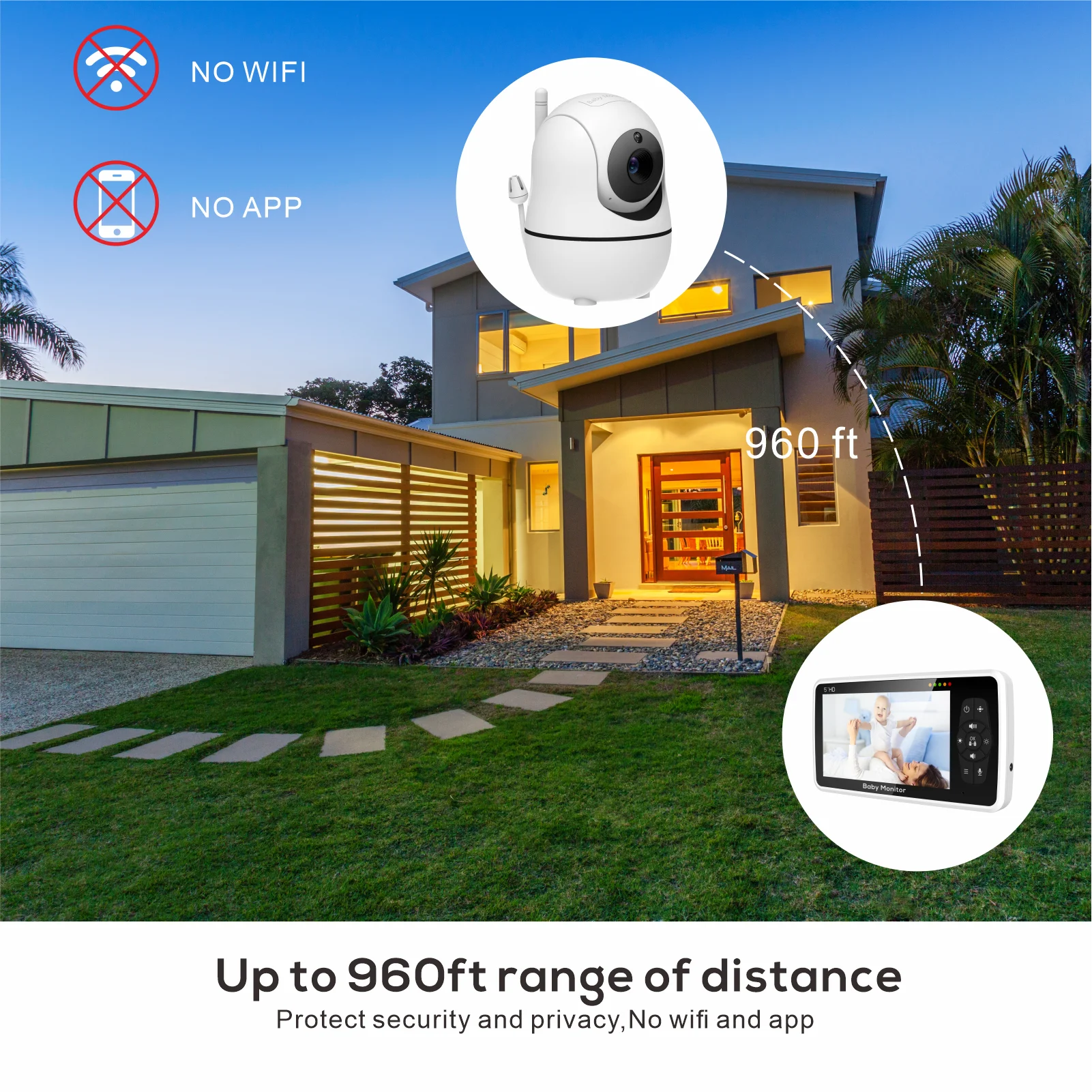 Babystar 5 inch Video Baby Monitor with Two Camera and Audio, Night Vision, 4X Zoom, 1000ft Range 2-Way Audio Temperature Sensor