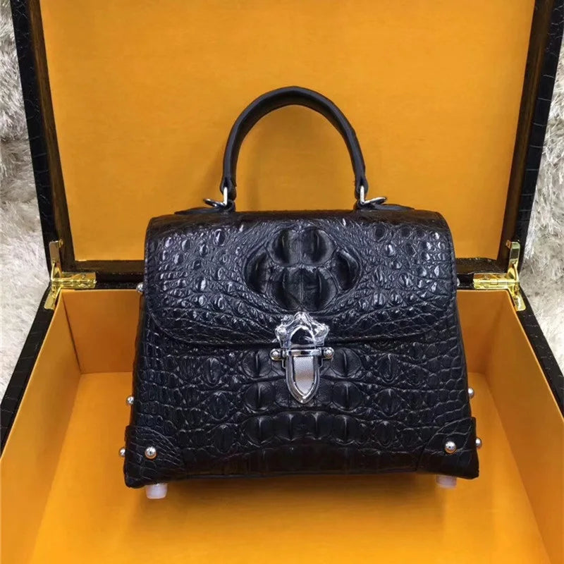 Authentic Exotic Crocodile Skin Women's Small White Purse Genuine Real Alligator Leather Lady Handbag Female Cross Shoulder Bag
