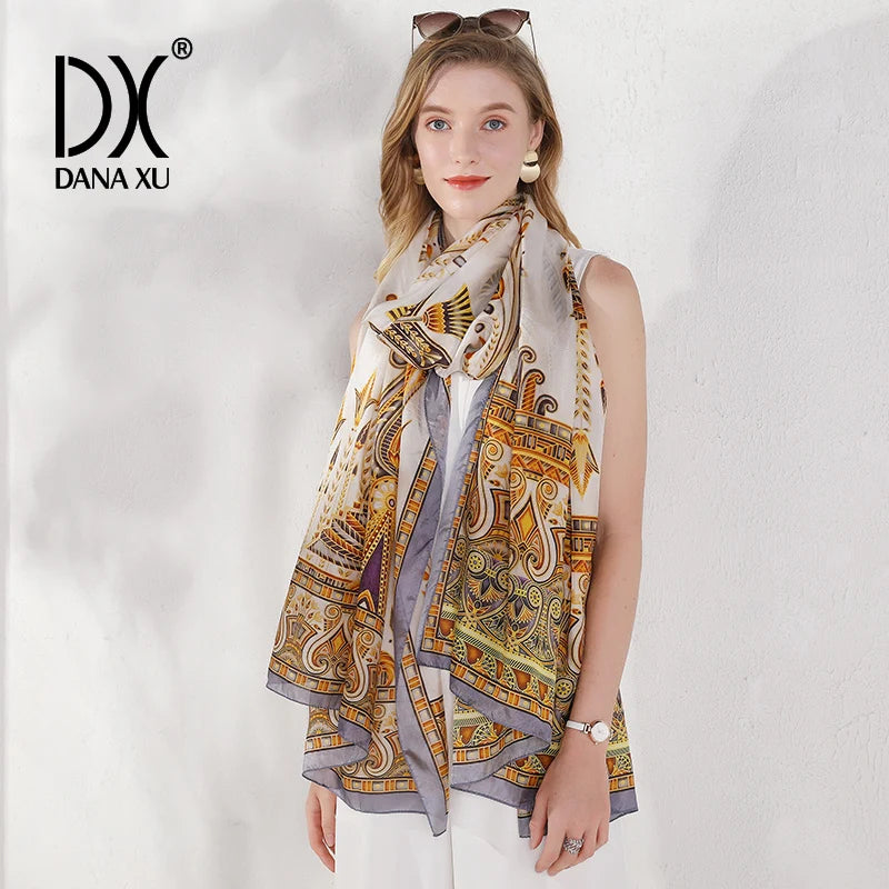 China Luxury Fashion Spring 100% Pure Silk Scarves Lady Multi Color Long Shawl