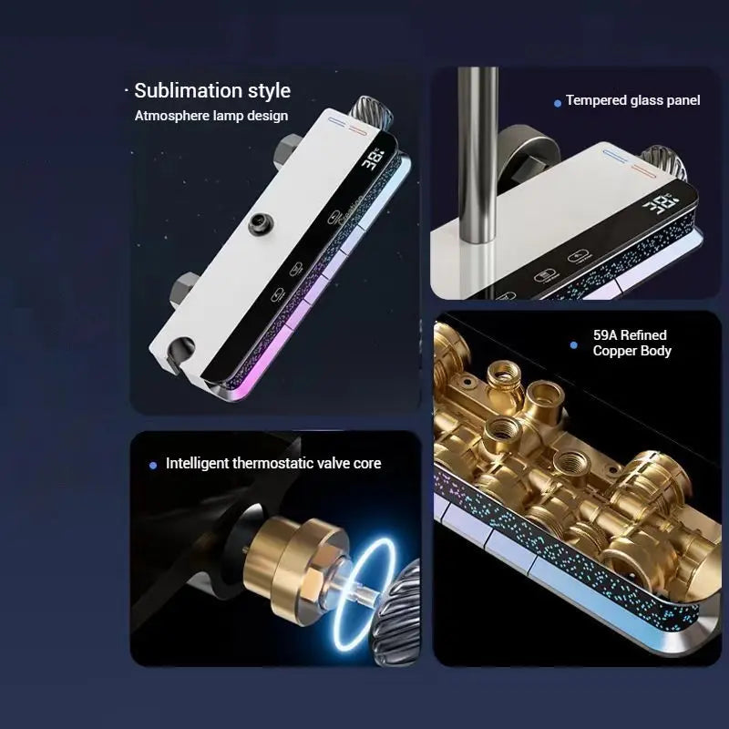 LED Digital Display Shower Set with Starry Light Effect, Smart Temperature Indicator, Water Saving Shower Set ForModern Bathroom Tidesmit