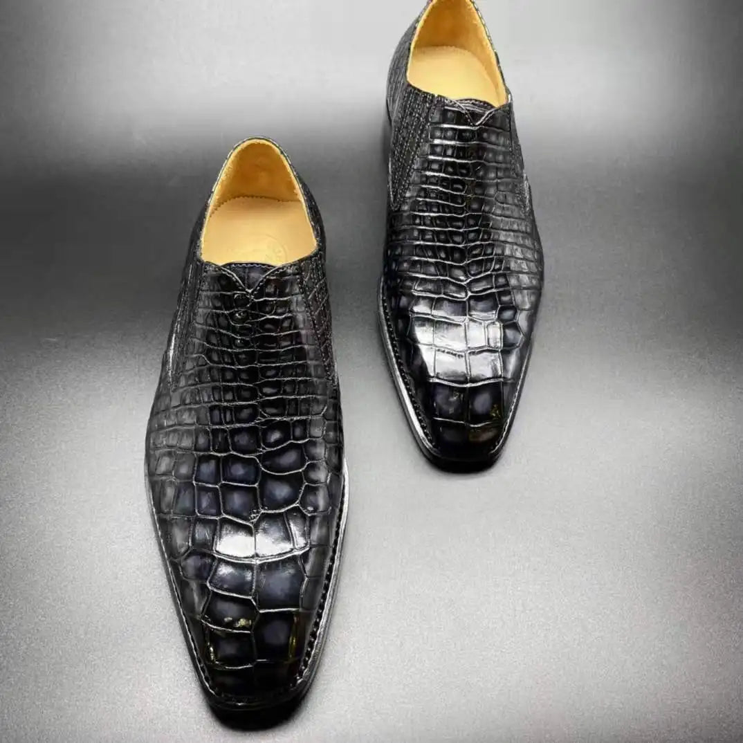 Luxury Alligator Skin Branded Shoes Men Slip-on Business Loafer Shoes for Men Pure Crocodile Leather Goodyear Men's Dress Shoes