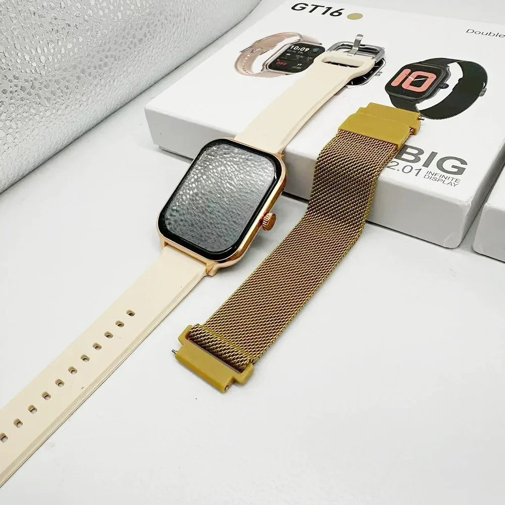 Montre Intelligente Smart Watch GT16 Set with Double Straps BT Call Sante Des Cardiofrequencemetre Fitness Tracker Montres - Tidesmit
