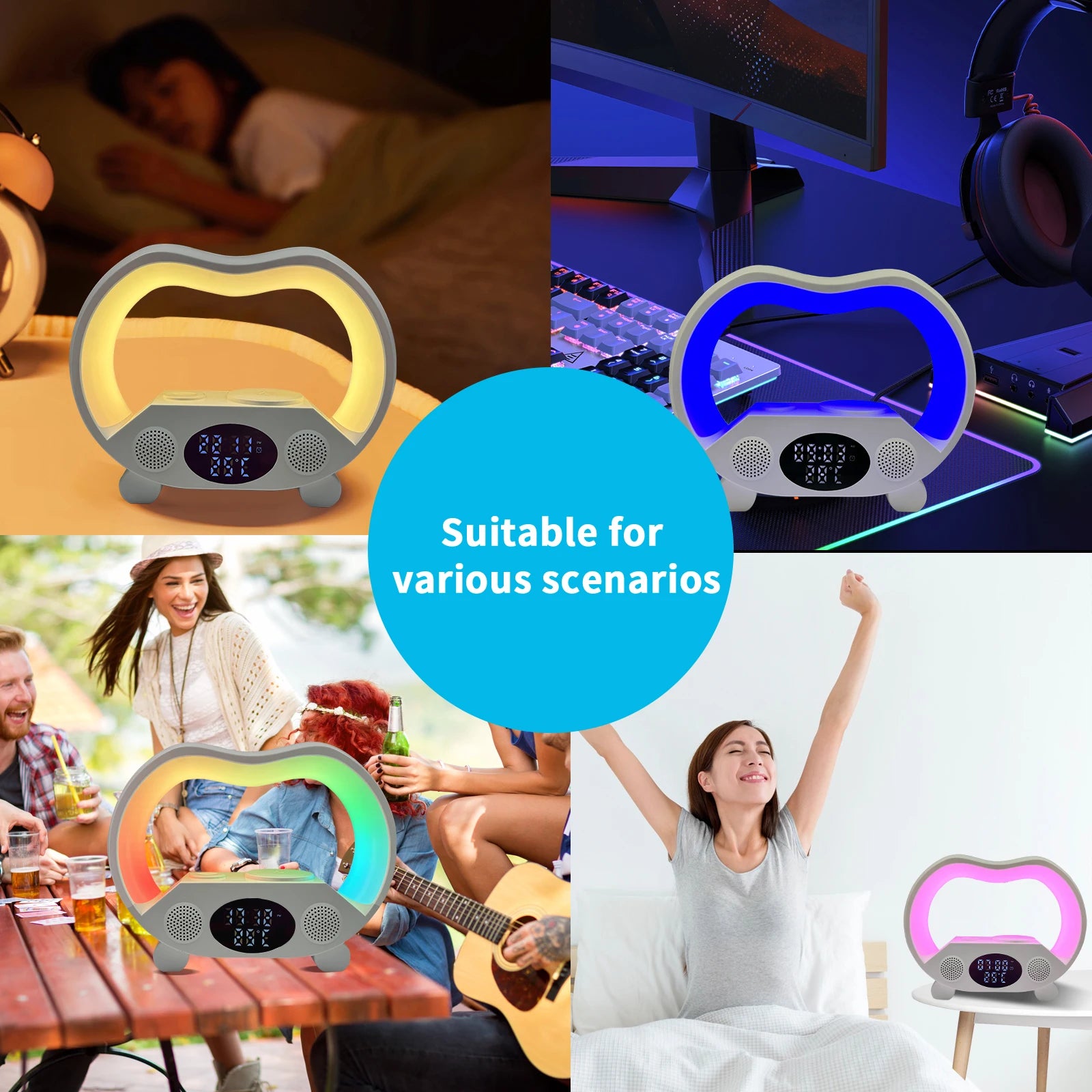 Charger Lamp G Shape Sound Ambient Smart Wireless Charging Night Light g Clock and Charger Tidesmit